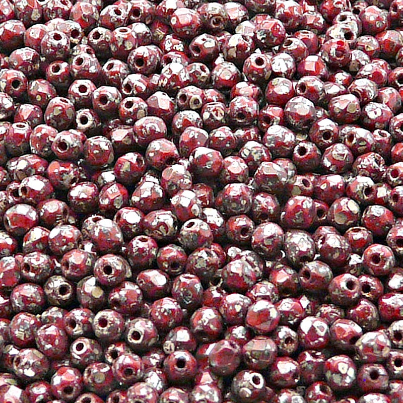 100pcs Czech Fire Polished Faceted Glass Beads Round 3mm Opaque Red Coral Picasso