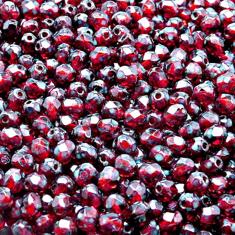 100pcs Czech Fire Polished Faceted Glass Beads Round 4mm Ruby Travertin