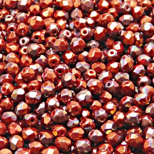 100pcs Czech Fire Polished Faceted Glass Beads Round 4mm Opaque Red Coral Red Vega Iris Luster