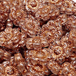 8pcs Czech Pressed Glass Flat Flower Beads 14mm Crystal Bronze Fired Color