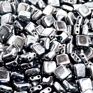 40pcs Czech Two Hole Pressed Glass Tile Beads 6mm Jet Hematite