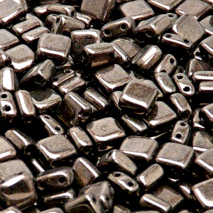 40pcs Czech Two Hole Pressed Glass Tile Beads 6mm Jet Copper Luster