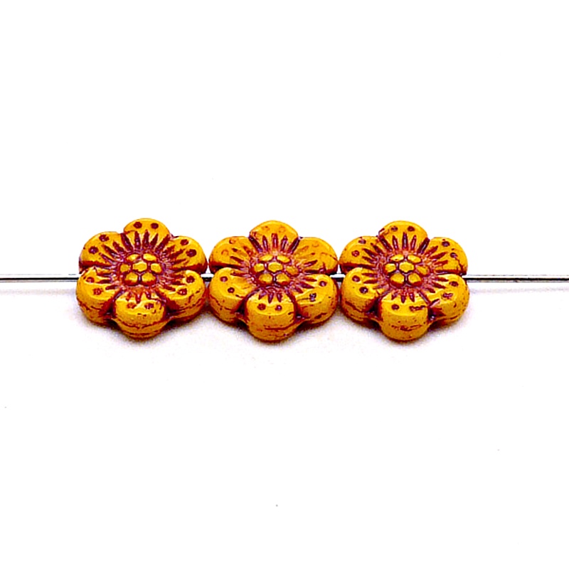8pcs Czech Pressed Glass Flat Flower Beads 14mm Opaque Light Orange Red Fired Color