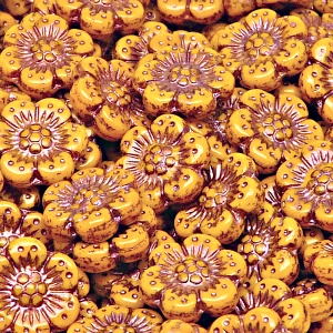 8pcs Czech Pressed Glass Flat Flower Beads 14mm Opaque Light Orange Bronze Fired Color