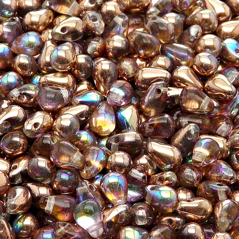 50pcs Czech Pressed Glass Teardrop Beads 4x6mm Crystal Copper Rainbow