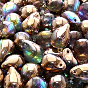 10pcs Czech Pressed Glass Teardrop Beads 10x14mm Crystal Copper Rainbow