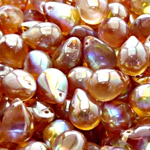 10pcs Czech Pressed Glass Teardrop Beads 10x14mm Crystal Orange Rainbow