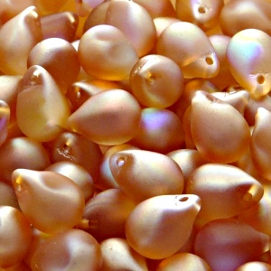 10pcs Czech Pressed Glass Teardrop Beads 10x14mm Crystal Orange Rainbow Matte