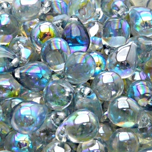 10pcs Czech Pressed Glass Teardrop Beads 10x14mm Crystal Blue Rainbow