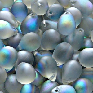 10pcs Czech Pressed Glass Teardrop Beads 10x14mm Crystal Blue Rainbow Matte