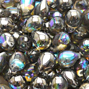10pcs Czech Pressed Glass Teardrop Beads 10x14mm Crystal Graphite Rainbow