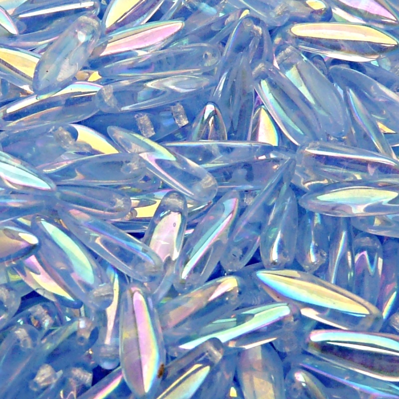 30pcs Czech Pressed Glass Dagger Beads 5x16mm Light Sapphire AB