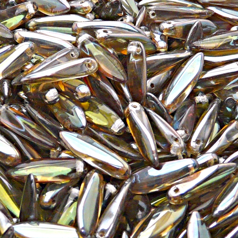 30pcs Czech Pressed Glass Dagger Beads 5x16mm Light Sapphire Celsian