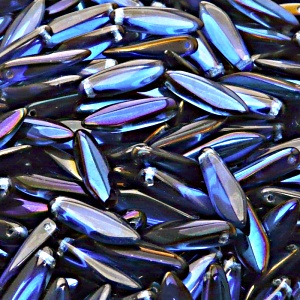 30pcs Czech Pressed Glass Dagger Beads 5x16mm Sapphire Azuro