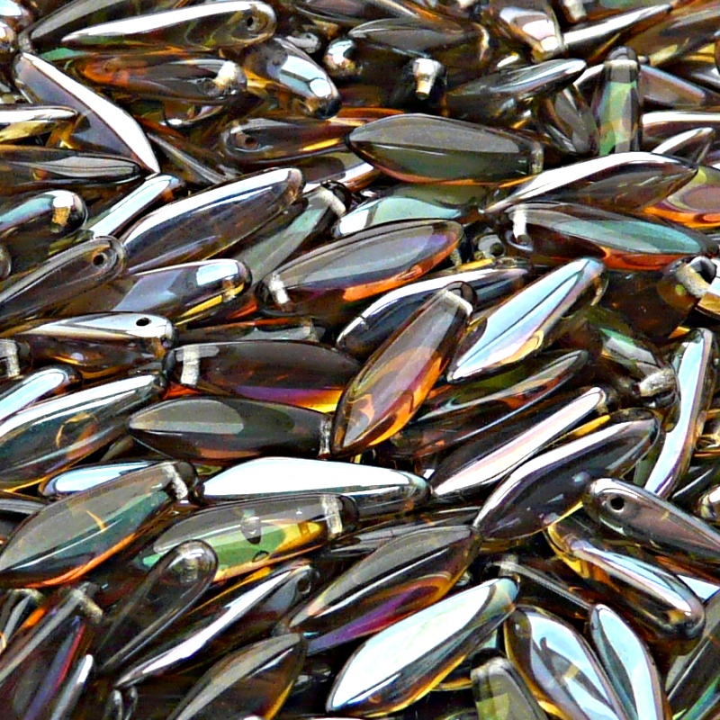 30pcs Czech Pressed Glass Dagger Beads 5x16mm Black Diamond Celsian