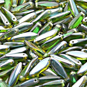 30pcs Czech Pressed Glass Dagger Beads 5x16mm Light Chrysolite Azuro