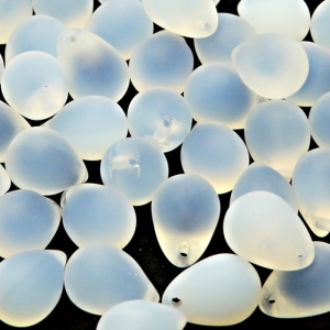10pcs Czech Pressed Glass Teardrop Beads 10x14mm White Opal Matte