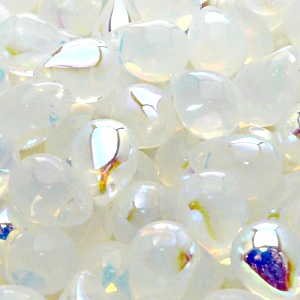 10pcs Czech Pressed Glass Teardrop Beads 10x14mm White Opal AB