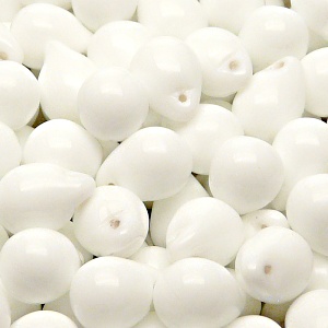 10pcs Czech Pressed Glass Teardrop Beads 10x14mm Opaque Chalk White