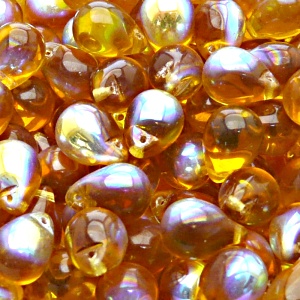 10pcs Czech Pressed Glass Teardrop Beads 10x14mm Topaz AB