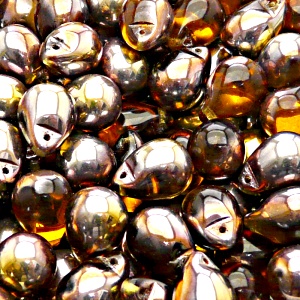10pcs Czech Pressed Glass Teardrop Beads 10x14mm Topaz Gold Capri