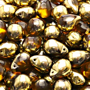 10pcs Czech Pressed Glass Teardrop Beads 10x14mm Topaz Amber