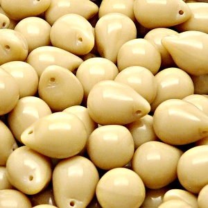 10pcs Czech Pressed Glass Teardrop Beads 10x14mm Opaque Beige