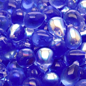 10pcs Czech Pressed Glass Teardrop Beads 10x14mm Sapphire AB