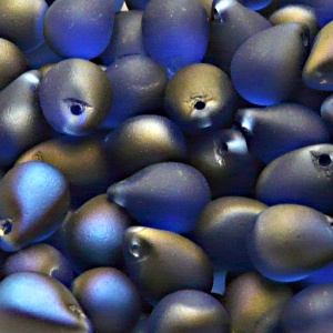 10pcs Czech Pressed Glass Teardrop Beads 10x14mm Sapphire AB Azuro