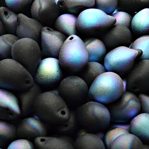 10pcs Czech Pressed Glass Teardrop Beads 10x14mm Jet AB Matte