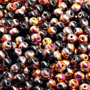 100pcs Czech Pressed Glass Round Beads 5mm Jet Sliperit