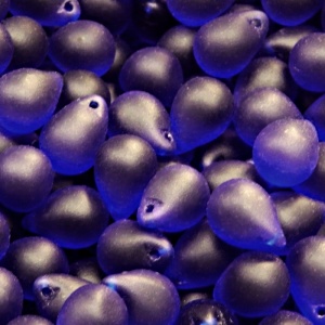 10pcs Czech Pressed Glass Teardrop Beads 10x14mm Cobalt Blue Matte