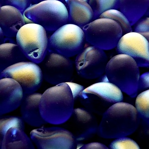 10pcs Czech Pressed Glass Teardrop Beads 10x14mm Cobalt Blue AB Matte