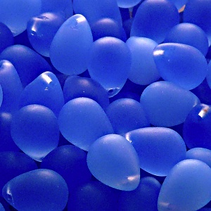 10pcs Czech Pressed Glass Teardrop Beads 10x14mm Sapphire Opal Matte