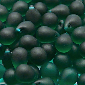 10pcs Czech Pressed Glass Teardrop Beads 10x14mm Emerald Matte