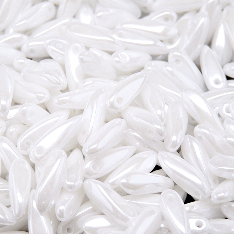50pcs Czech Pressed Glass Dagger Beads 3x11mm Opaque White Ceramic Look