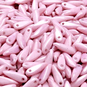 50pcs Czech Pressed Glass Dagger Beads 3x11mm Opaque Light Rose Ceramic Look
