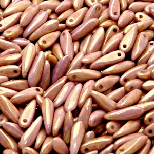 50pcs Czech Pressed Glass Dagger Beads 3x11mm Opaque Rose Ceramic Look