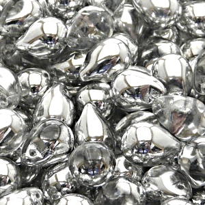 10pcs Czech Pressed Glass Teardrop Beads 10x14mm Crystal Labrador (Aluminium)