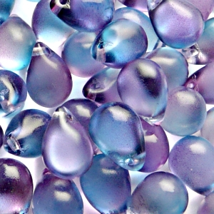 10pcs Czech Pressed Glass Teardrop Beads 10x14mm Crystal Blue Pink Two Tone Color Luster Coating