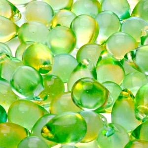 10pcs Czech Pressed Glass Teardrop Beads 10x14mm Crystal Green Yellow Two Tone Color Luster Coating