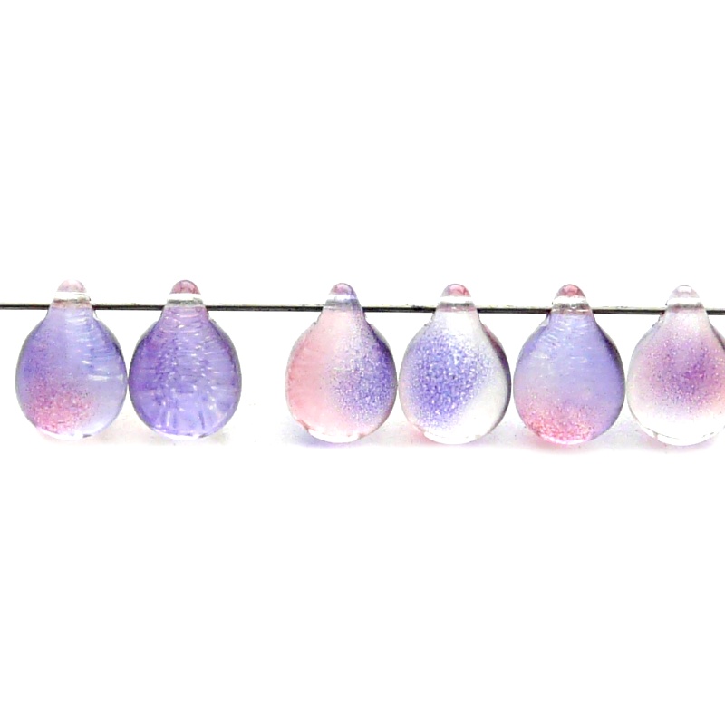 10pcs Czech Pressed Glass Teardrop Beads 10x14mm Crystal Red Violet Two Tone Color Luster Coating