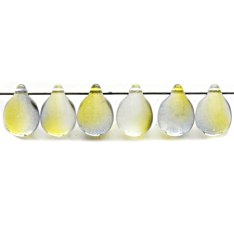 10pcs Czech Pressed Glass Teardrop Beads 10x14mm Crystal Yellow Blue Two Tone Color Luster Coating
