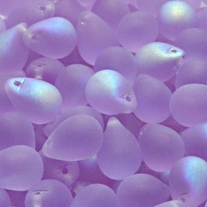 10pcs Czech Pressed Glass Teardrop Beads 10x14mm Alexandrite AB Matte (20210/28701)
