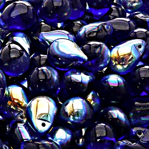 10pcs Czech Pressed Glass Teardrop Beads 10x14mm Cobalt Blue AB