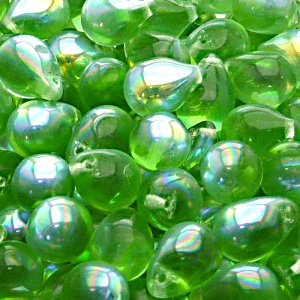 10pcs Czech Pressed Glass Teardrop Beads 10x14mm Light Chrysolite AB