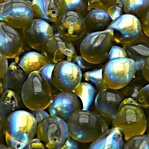 10pcs Czech Pressed Glass Teardrop Beads 10x14mm Brown Olivine AB