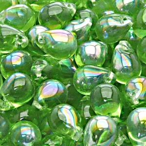 10pcs Czech Pressed Glass Teardrop Beads 10x14mm Green Peridot AB