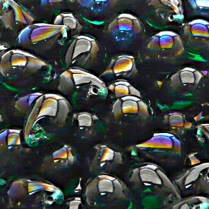10pcs Czech Pressed Glass Teardrop Beads 10x14mm Emerald Azuro