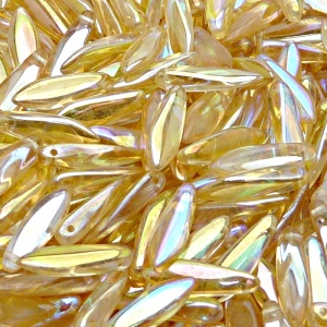30pcs Czech Pressed Glass Dagger Beads 5x16mm Crystal Yellow Rainbow